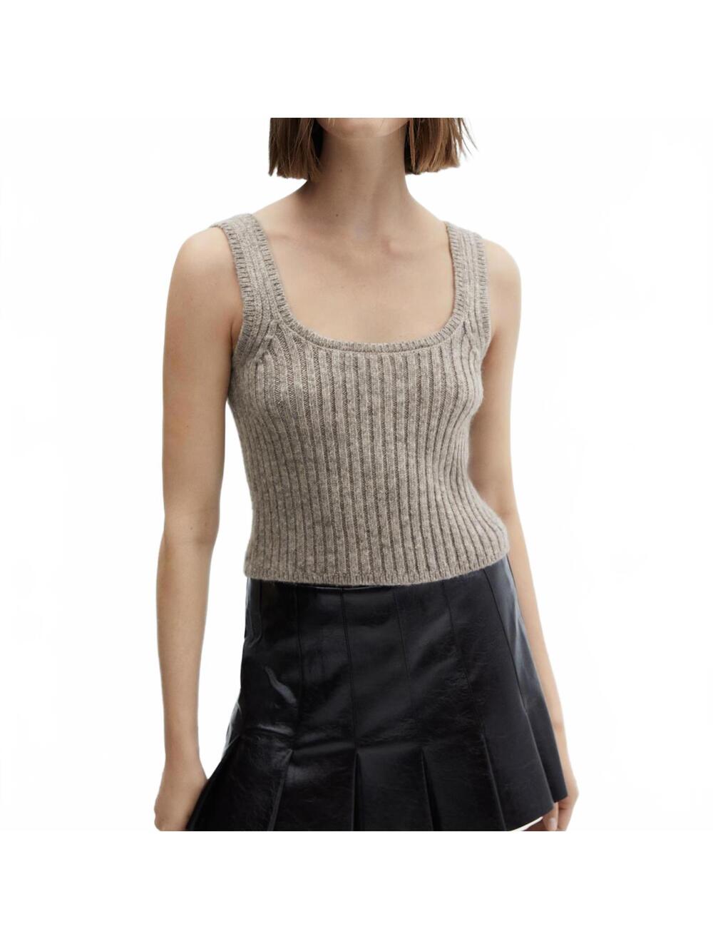 Mango Ribbed Strap Top Sweater NWT Grey XL